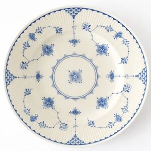 Vintage Furnivals England Denmark Blue 10”  Plate Blue & White Floral Ribbed